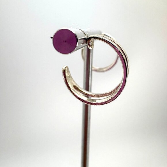 Silver Plated Split Circle Earrings Butterfly Closure Size 0.75" Diameter - Picture 2 of 10